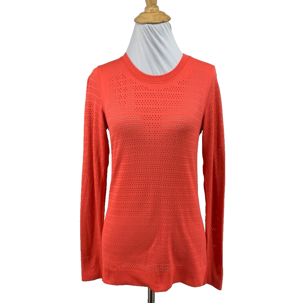 Lululemon Top Womens 6 Coral Breeze By Long Sleeve Ventilation Stretch Crew Neck